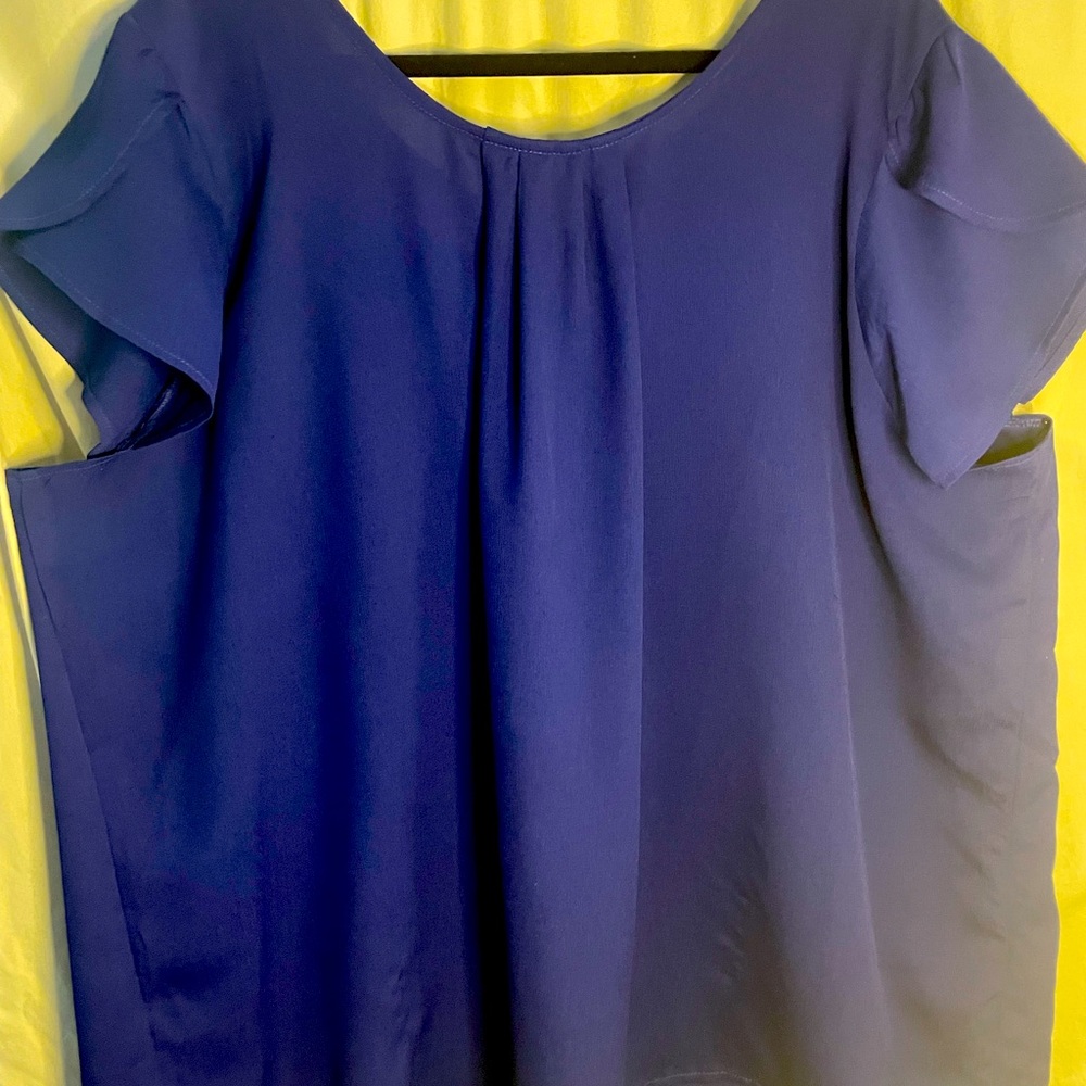 Flattering cobalt, blue wide neck, short sleeve blouse